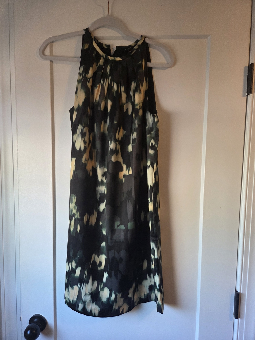 Banana Republic Black and Olive Green Printed Halter Shift Dress